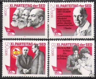 DDR Nr.3009/12 * * XI Parteitag der SED 1986, postfrisch