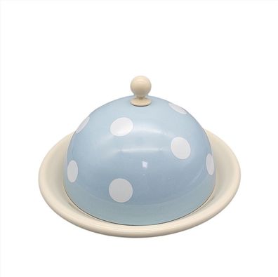 Emaille Butterdose, Servierglocke, Butterglocke mit Teller, Pastell Hellblau