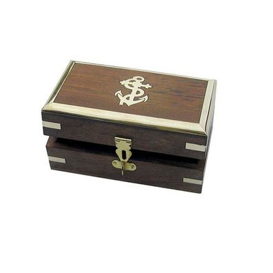 Maritime Holzbox, Matrosenkiste, Truhe mit Messing Intasien 14 cm