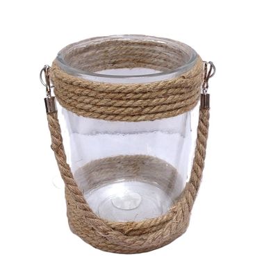 Windlicht, Teelicht-Halter, Gartenlicht im Glas mit Jute Kordel, Laterne