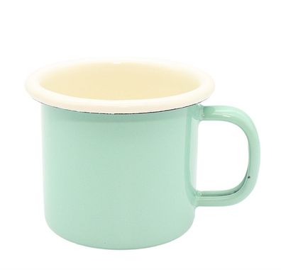 Emaille Tasse, Henkelbecher, Kaffeetasse, Kinder Becher Mint Creme 6 cm