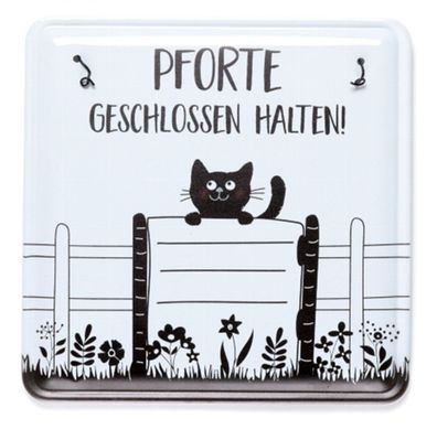 Blechschild, Wandschild Katze Pforte geschlossen halten, Gartenschild 20x20 cm