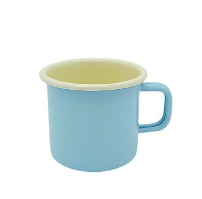 Emaille Tasse, Henkelbecher, Kaffeetasse, Outdoor Becher Hellblau Creme 8 cm