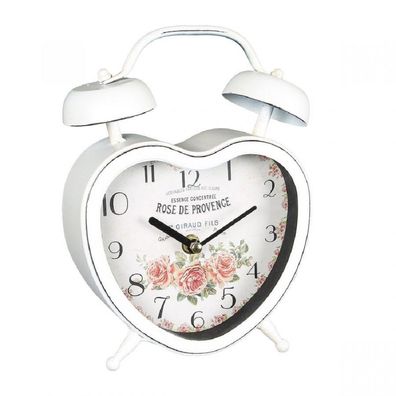 Tischuhr, Kamin-Uhr mit Rosenmotiv in Herzform, Landhaus Uhr mit Rosen