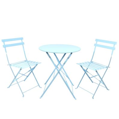 Gartengarnitur, 3-teilige Sitzgruppe, Bistro Set, Gartenmöbel-Set, Eisen, Blau