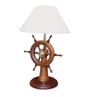 Maritime Tisch Lampe, Steuerstand Lampe mit Steuerstand und Steuerrad 55 cm