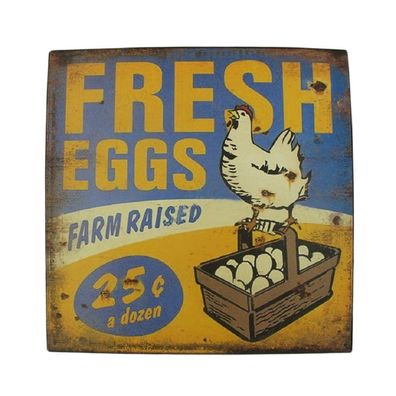 Blechschild, Reklameschild Frische Eier, Fresh Eggs, Wandschild 30x30 cm