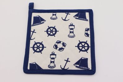 Topflappen, Ein Marine Pottlappen mit Seefahrtsmotiven, Baumwolle 20 x 20