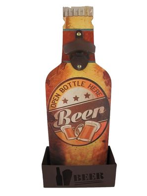 Blechschild Flaschenöffner Bierflasche mit Öffner Kneipen Wandschild 37x16x7 cm