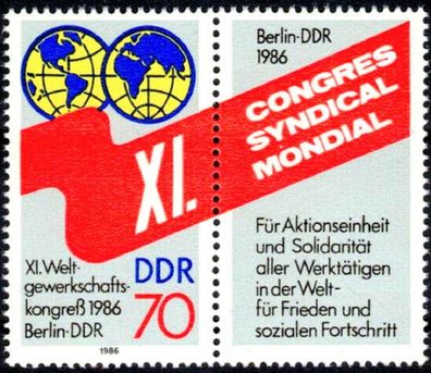 DDR Nr.3049 ZF * * Weltgewerkschaftskongreß 1986, postfrisch