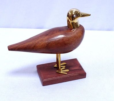 Möwe, Maritime Deko Figur aus Sheesham Holz und Messing, geschnitzt 18 cm