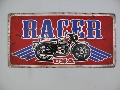 Blechschild, Reklameschild, Racer USA, Motorrad Wandschild 20x40 cm