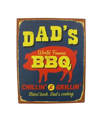 Blechschild, Reklameschild Dad`s BBQ, Kneipen Wandschild 25x20 cm