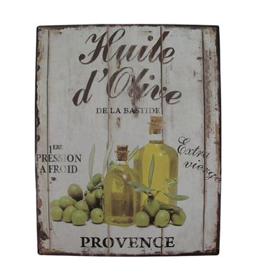 Blechschild, Reklameschild Huile d Olive, Feinstes Olivenöl, Wandschild 25x20