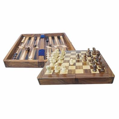 Schach und Backgammon Spiel, Brettspiel in Klappbox aus hochwertigen Hölzern