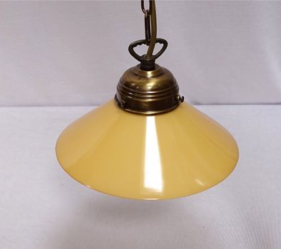 Pendelleuchte, Hängelampe Messing brüniert, Glas, Oranger Schirm