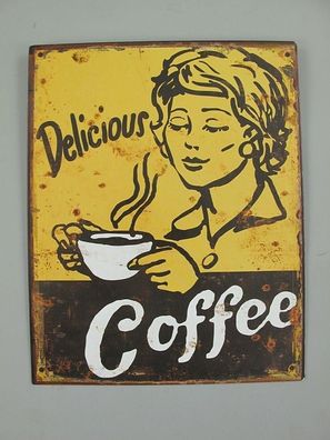 Blechschild, Reklameschild, Delicious Coffee, Gastronomie Wandschild 25x20 cm