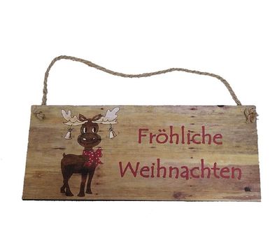 Blechschild, Wandschild Fröhliche Weihnachten Elch, Weihnachtsschild 13x31 cm