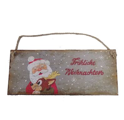 Blechschild, Wandschild, Fröhliche Weihnachten Santa Weihnachtsschild 13x31 cm