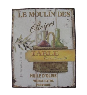 Blechschild, Reklameschild Le Moulin des oliviers, Ölmühle, Wandschild 25x20 cm