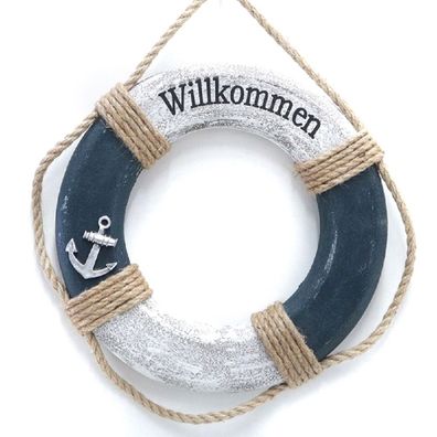 Rettungsring mit Tau, Maritime Wanddeko Rettungsring und Anker aus Holz und Jute