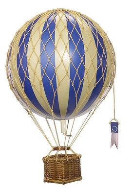 Historischer Gasballon Blau-Weiß, Modell Ballon mit Gondel 18 cm