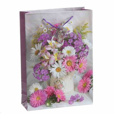 Geschenktüten, Papiertüten, Tragetaschen, 10 Stück, Blumenstrauß mit pink Phlox