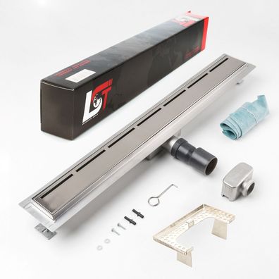 Duschrinne Linien 700x70mm Ablaufrinne Duschrost mit Edelstahl Siphon Haarsieb