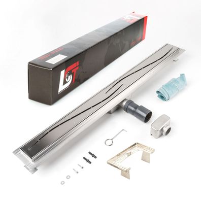 Duschrinne Stromlinie Wellen 800x70mm Ablaufrinne mit Edelstahl Siphon Haarsieb
