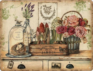 Retro Deko Blechschild Blumentöpfe Jardin de Paris Vintage-Design Metall Schild