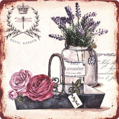 Retro Deko Blechschild Royal Garden Lavender Lavendel Vintage-Design Metall Schi