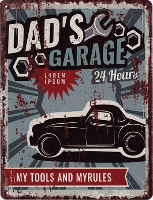 Retro Deko Blechschild Dads Garage Vintage-Design Metall Schild Geschenk