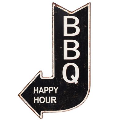 Blechschild BBQ Happy Hour Dekoschild Pfeil Ausgang Nostalgie 40x25cm 247