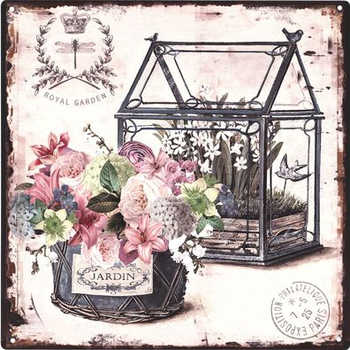 Retro Deko Blechschild Royal Garden Gewächshaus Vintage-Design Metall Schild