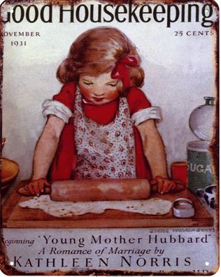 Blechschild Good Housekeeping Kind Backen Deko Schild Aufschrift Druck 20 x 25
