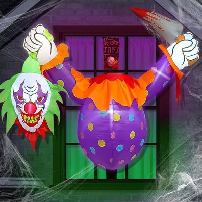 Aufblasbarer Clown, der aus dem Fenster bricht - Gruselige Halloween-Dekoration!