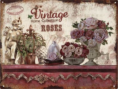 Retro Deko Blechschild Vintage Home Collection Roses Vintage-Design Geschenk