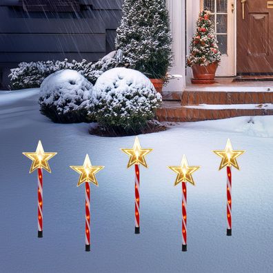 LED Stern Garten Stecker warmweiß - 5er Set - Weihnachten Außen Deko Beleuchtung