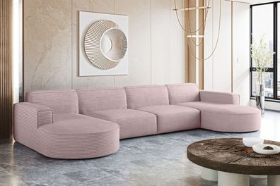 Ecksofa Designer MODENA U XL stoff Dicker cord Poso Rosa