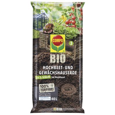 COMPO BIO Hochbeet und Gewächshauserde torffrei - 40 Liter