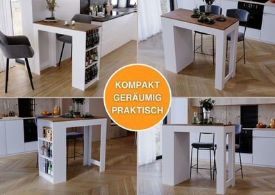 Bartisch mit 3 Regalen Thekentisch freistehend für Küche & Esszimmer Kücheninsel