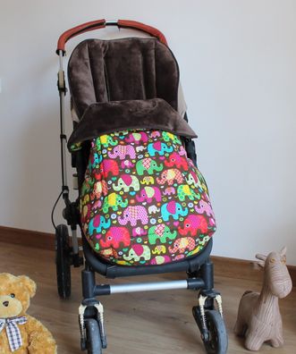 Fußsack für Buggy aus Baumwolle und Fleece mit Elefanten Muster