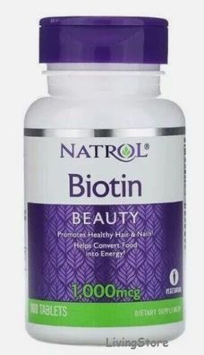 Natrol Biotin, maximale Wirksamkeit, 1.000 mcg, 100 Tabletten