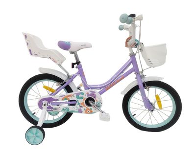 B-Ware Makani Kinderfahrrad Norte 16 Zoll Stahlrahmen Puppenträger Korb lila