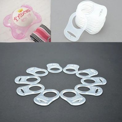 10x Silikonring Adapter Clip Schnullerketten Klar transparent Schnullerhalter