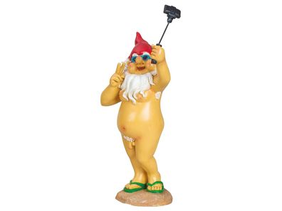 Mel-O-Design 4863 Zwerg nackt stehend mit Selfie-Stick in Hand bunt