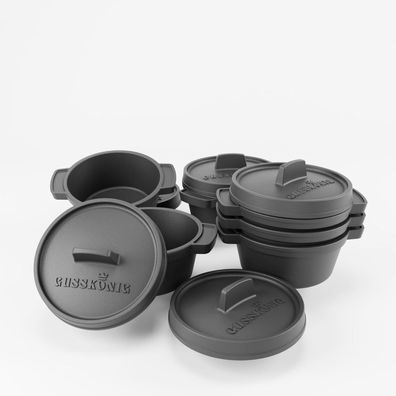 Gusskönig Dutch Oven Set Mini Topf mit Deckel 6 tlg je 300 ml Rezeptbuch