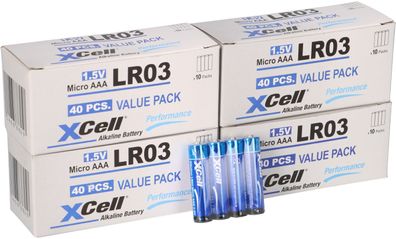 160x LR03 Micro Super Alkaline Batterie AAA XCell 40x 4er Folie