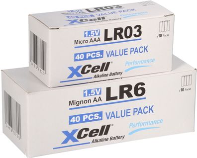 80 Batterien 40x XCell LR03 Micro AAA + 40x XCell LR6 Mignon AA