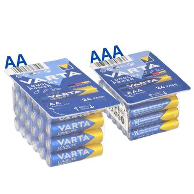 48 Varta Batterien 24x Varta AA Mignon + 24x Varta AAA Micro Longlife Power